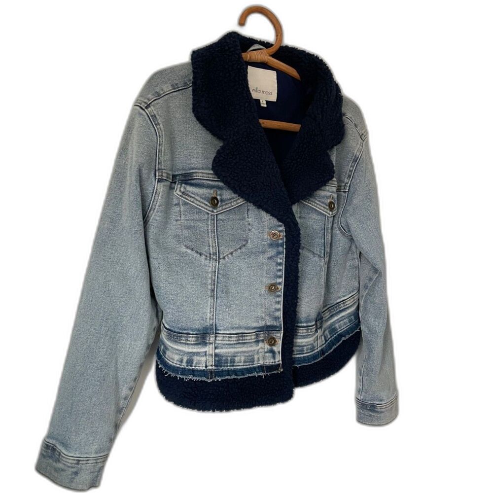 Ella Moss Sherpa Lined Denim 90s Jean Jacket Large $90 - Picture 9 of 10